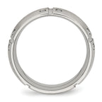 Stainless Steel Brushed and Grooved w/CZ 8mm Half Round Band