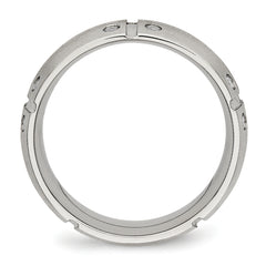 Stainless Steel Brushed and Grooved w/CZ 8mm Half Round Band