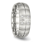 Stainless Steel Brushed and Grooved w/CZ 8mm Half Round Band