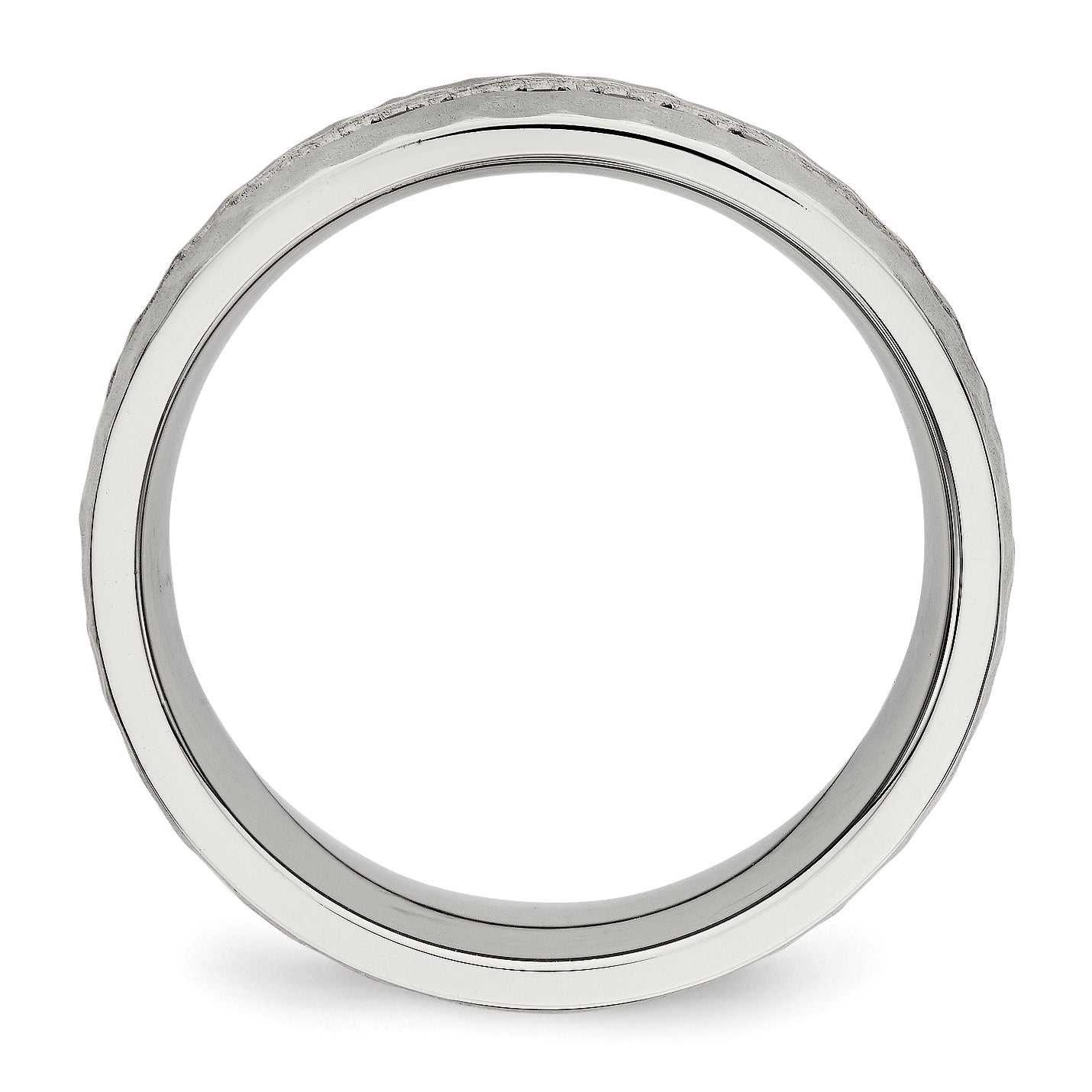 Chisel Stainless Steel Brushed and Hammered with Black CZ 7.5mm Band