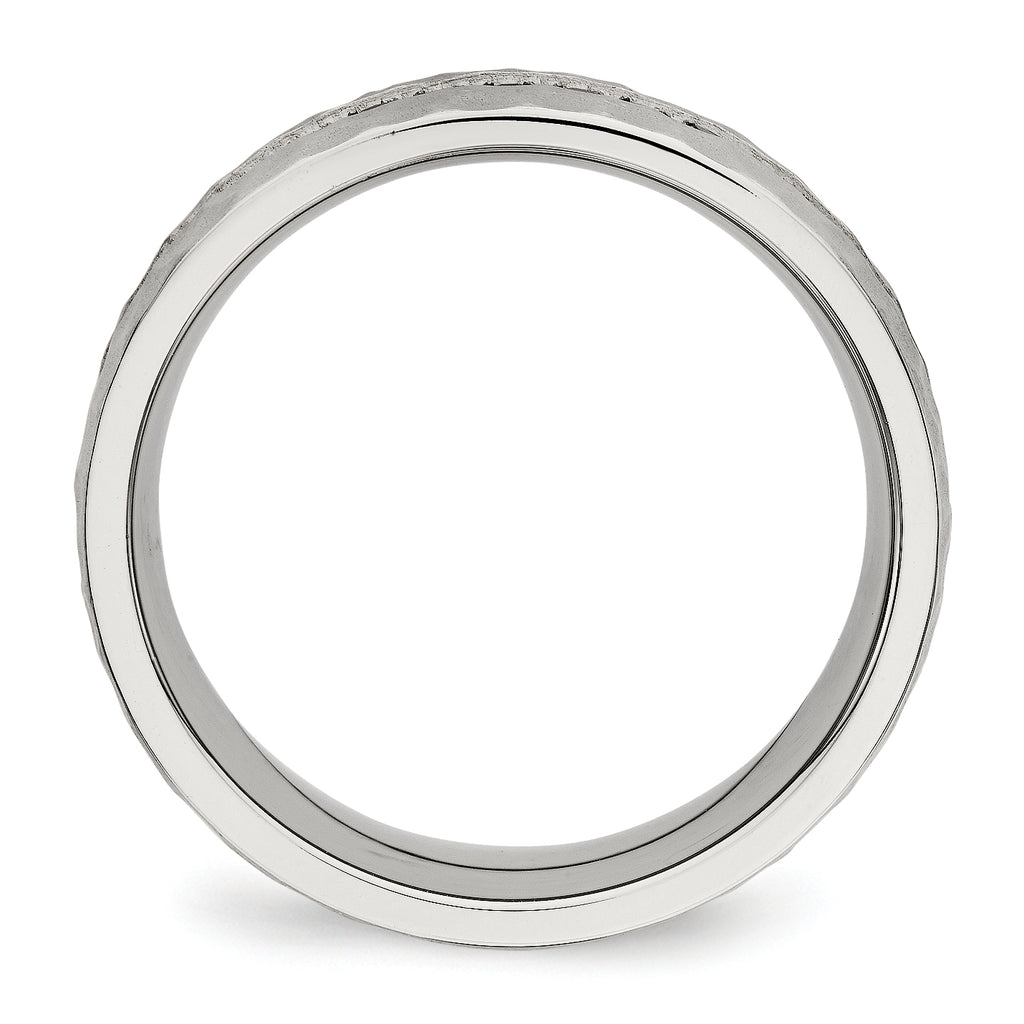 Chisel Stainless Steel Brushed and Hammered with Black CZ 7.5mm Band