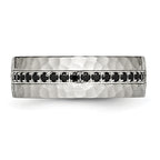 Chisel Stainless Steel Brushed and Hammered with Black CZ 7.5mm Band