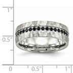 Chisel Stainless Steel Brushed and Hammered with Black CZ 7.5mm Band