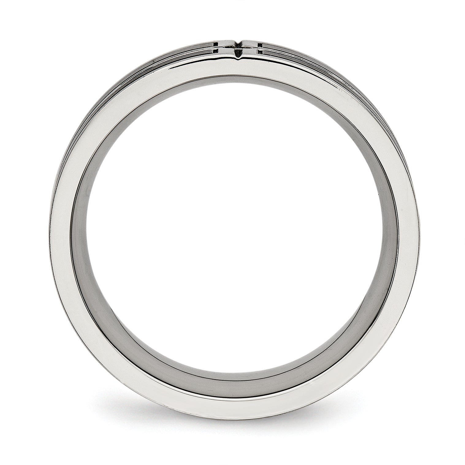 Stainless Steel Polished w/Brushed Center Black IP-plated CZ 8mm Band Secondary image