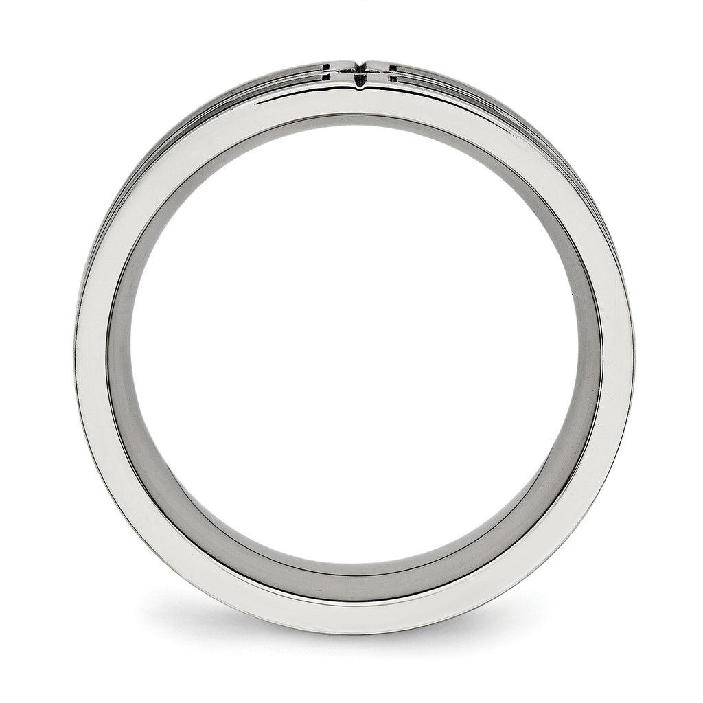 Stainless Steel Polished w/Brushed Center Black IP-plated CZ 8mm Band