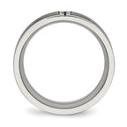 Stainless Steel Polished w/Brushed Center Black IP-plated CZ 8mm Band