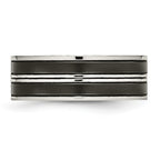Stainless Steel Polished w/Brushed Center Black IP-plated CZ 8mm Band