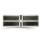 Stainless Steel Polished w/Brushed Center Black IP-plated CZ 8mm Band