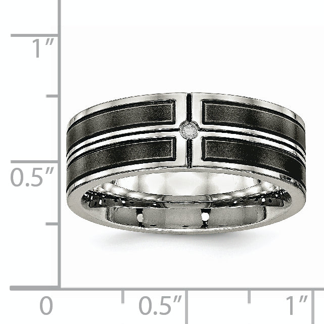 Stainless Steel Polished w/Brushed Center Black IP-plated CZ 8mm Band