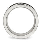 Stainless Steel Polished Black IP Laser Cut w/Cable Inlay & CZ 8mm Band