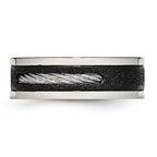 Stainless Steel Polished Black IP Laser Cut w/Cable Inlay & CZ 8mm Band