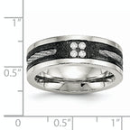 Stainless Steel Polished Black IP Laser Cut w/Cable Inlay & CZ 8mm Band