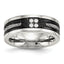 Stainless Steel Polished Black IP Laser Cut w/Cable Inlay & CZ 8mm Band