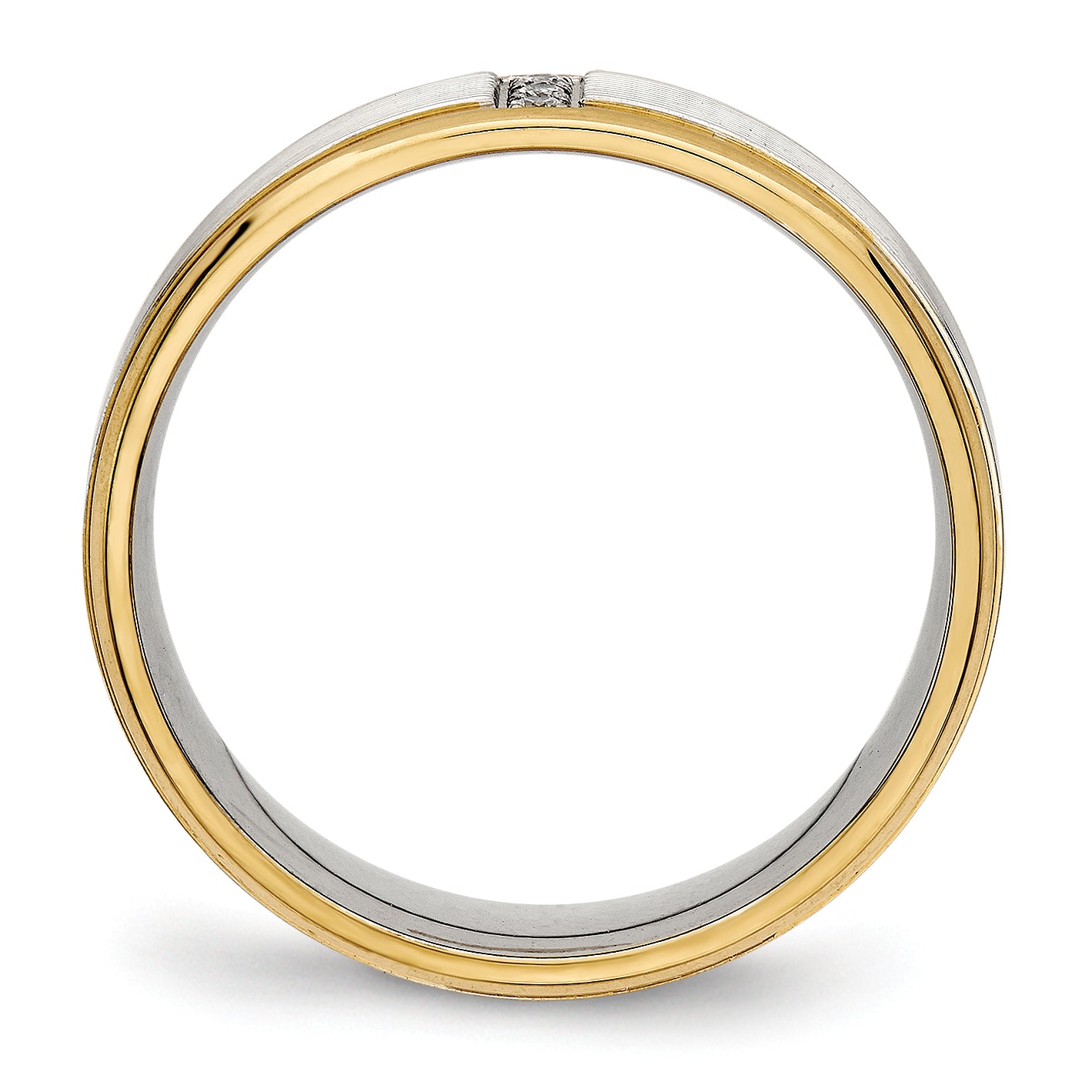Stainless Steel Polished Yellow IP-plated w/CZ 6mm Grooved Band Secondary image