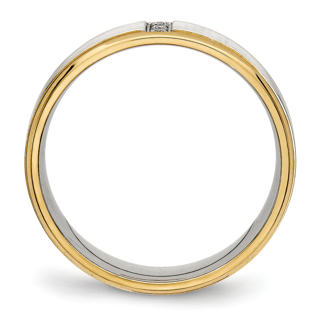 Stainless Steel Polished Yellow IP-plated w/CZ 6mm Grooved Band