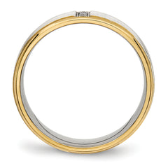 Stainless Steel Polished Yellow IP-plated w/CZ 6mm Grooved Band