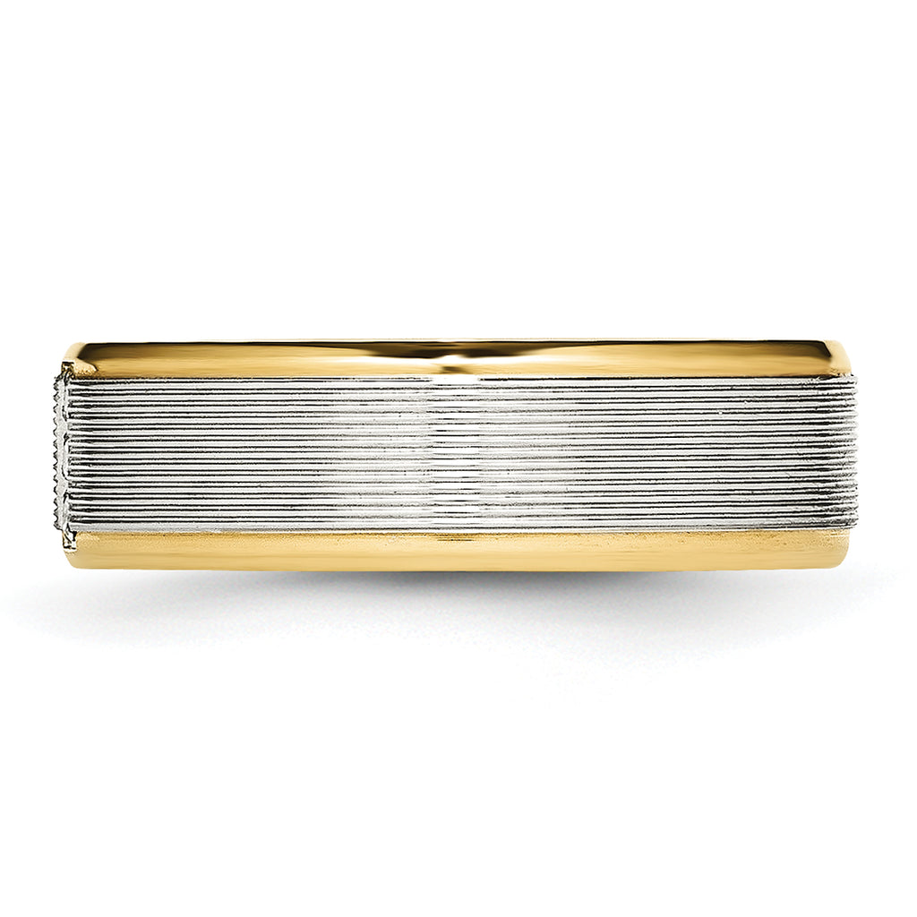 Stainless Steel Polished Yellow IP-plated w/CZ 6mm Grooved Band