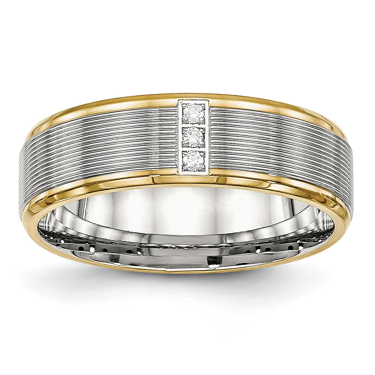 Stainless Steel Polished Yellow IP-plated w/CZ 6mm Grooved Band Main image