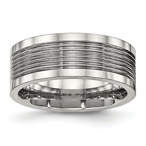 Stainless Steel Polished Grooved 8mm Comfort Fit Band