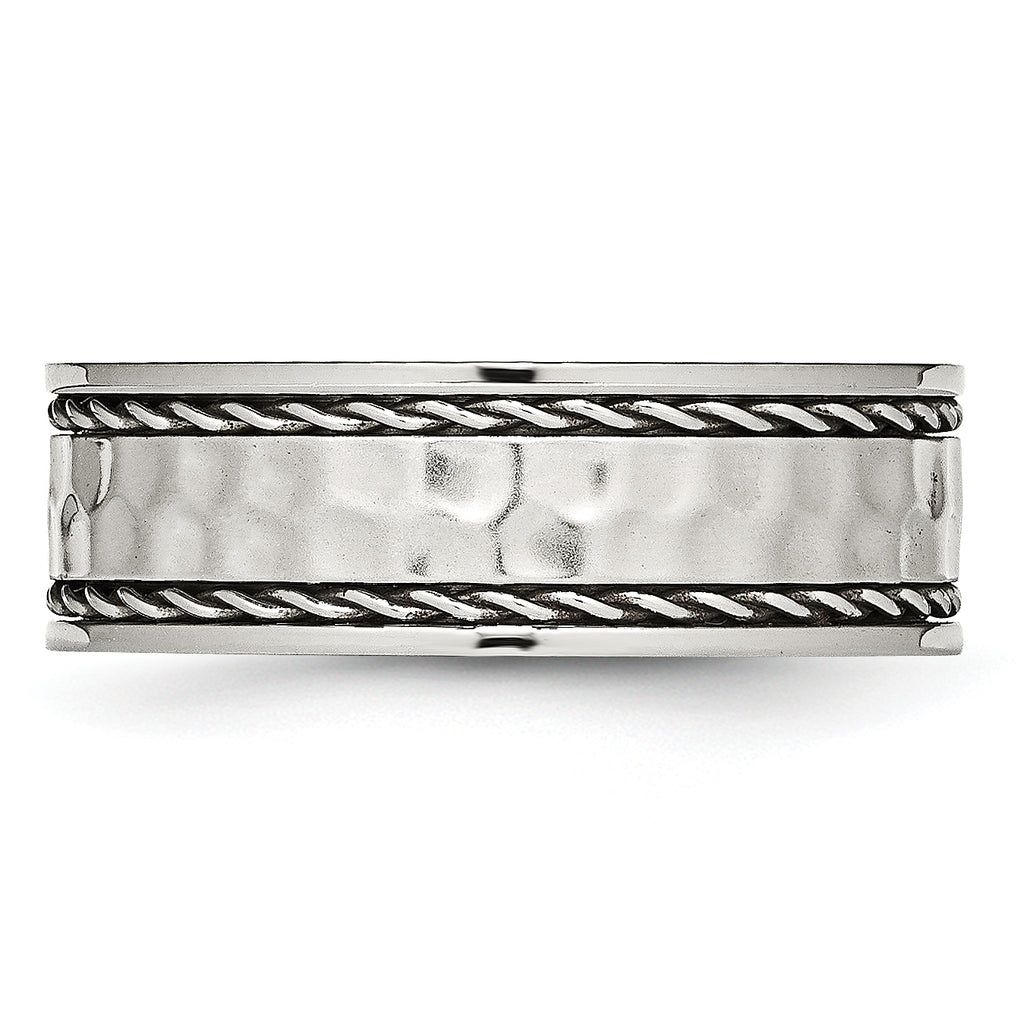 Chisel Stainless Steel Polished and Hammered 8mm Comfort Fit Band