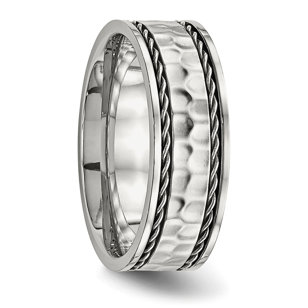 Chisel Stainless Steel Polished and Hammered 8mm Comfort Fit Band