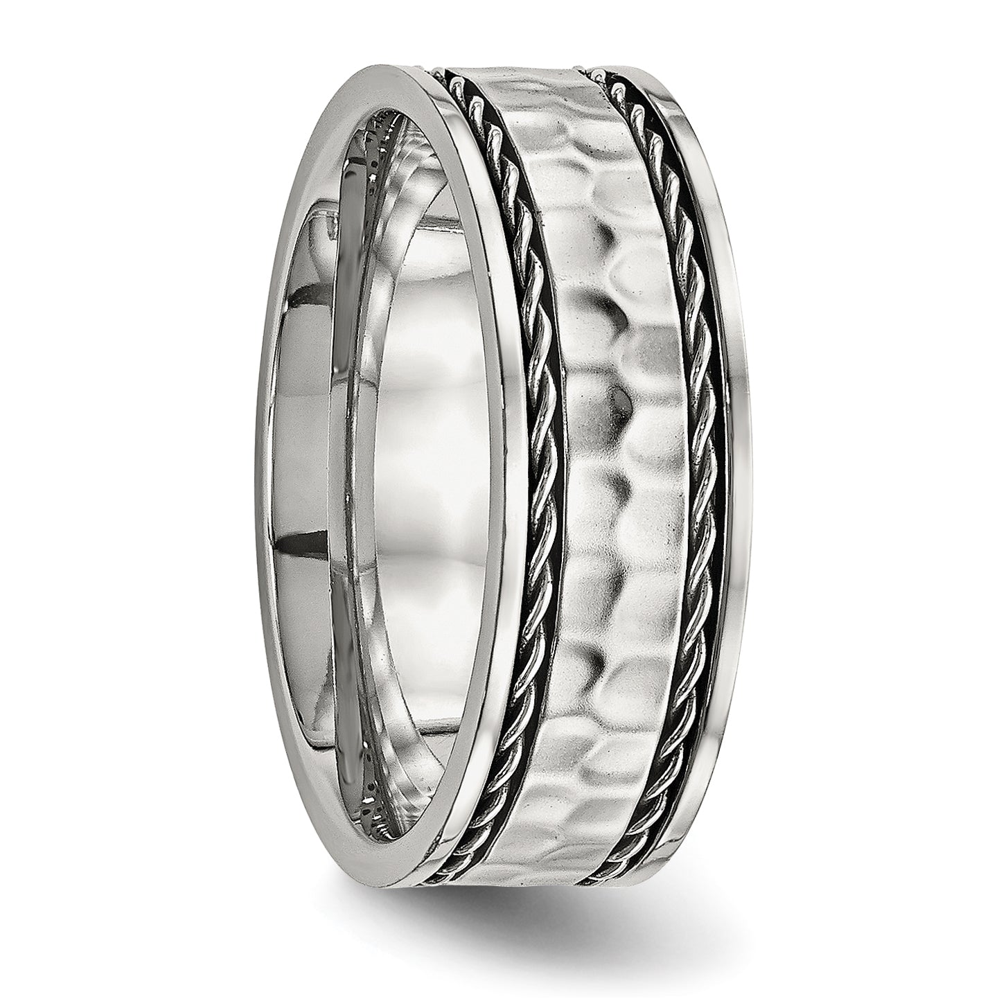 Chisel Stainless Steel Polished and Hammered 8mm Comfort Fit Band