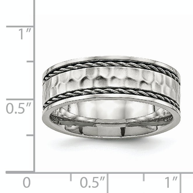 Chisel Stainless Steel Polished and Hammered 8mm Comfort Fit Band