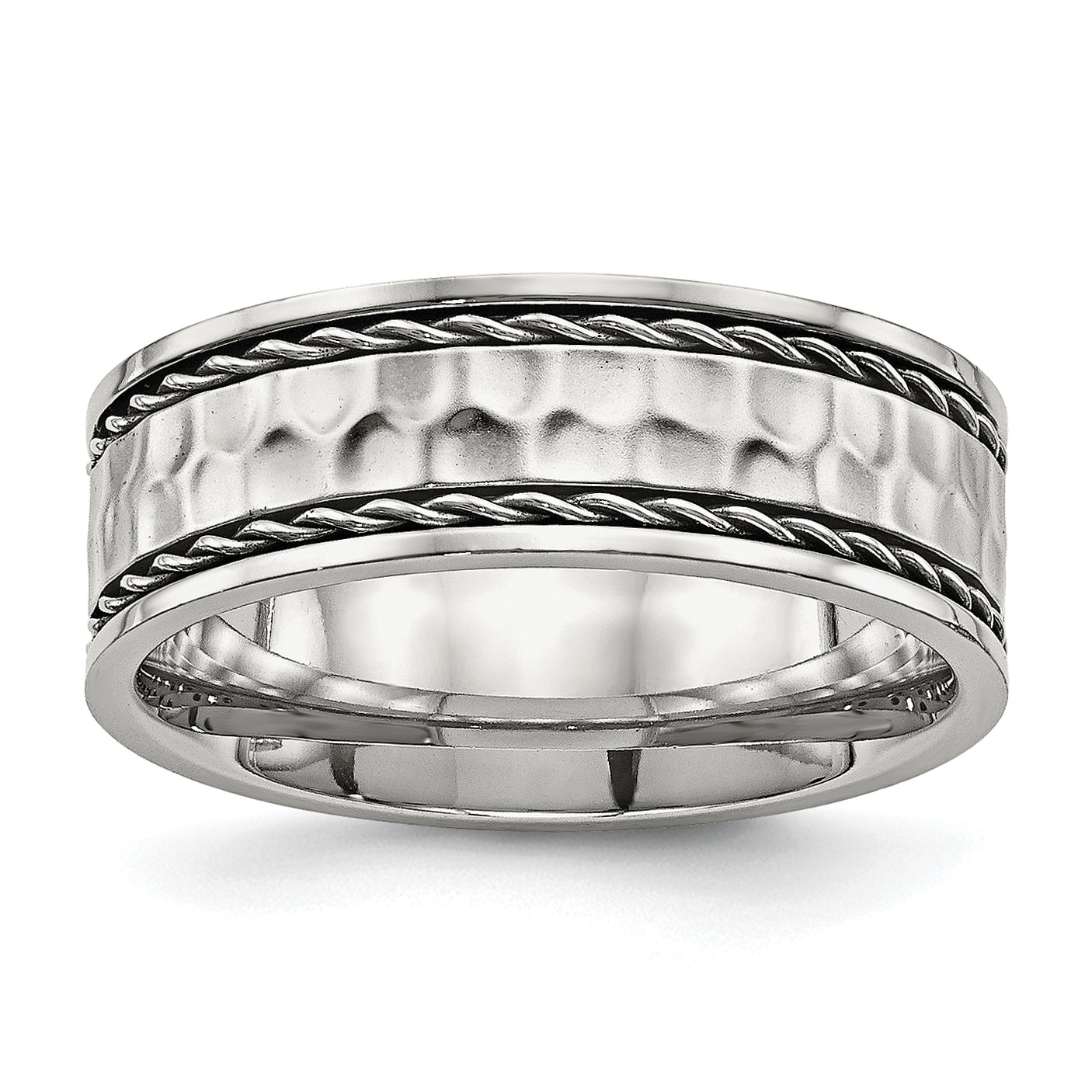 Chisel Stainless Steel Polished and Hammered 8mm Comfort Fit Band Main image