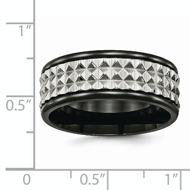 Stainless Steel Polished Black IP-plated 9mm Studded Band