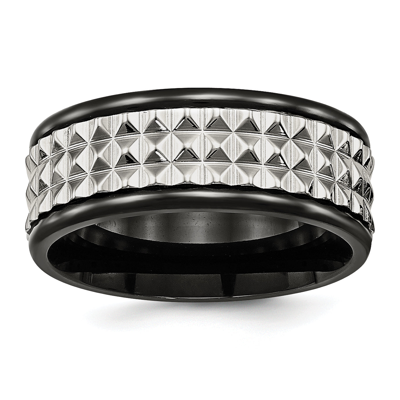 Stainless Steel Polished Black IP-plated 9mm Studded Band Main image