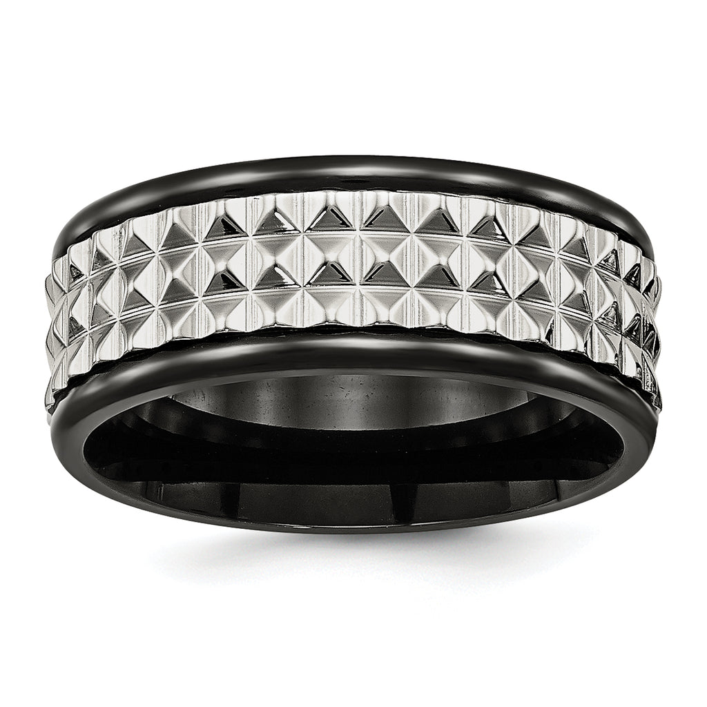 Studded Wedding Band in Black-Plated Stainless Steel, 9mm - Sophia Jewelers