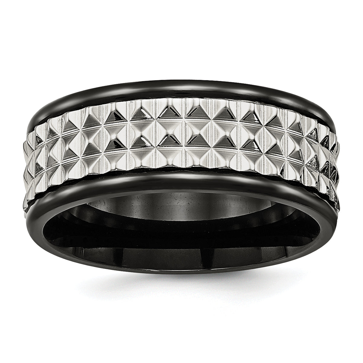 Studded Wedding Band in Black-Plated Stainless Steel, 9mm - Sophia Jewelers
