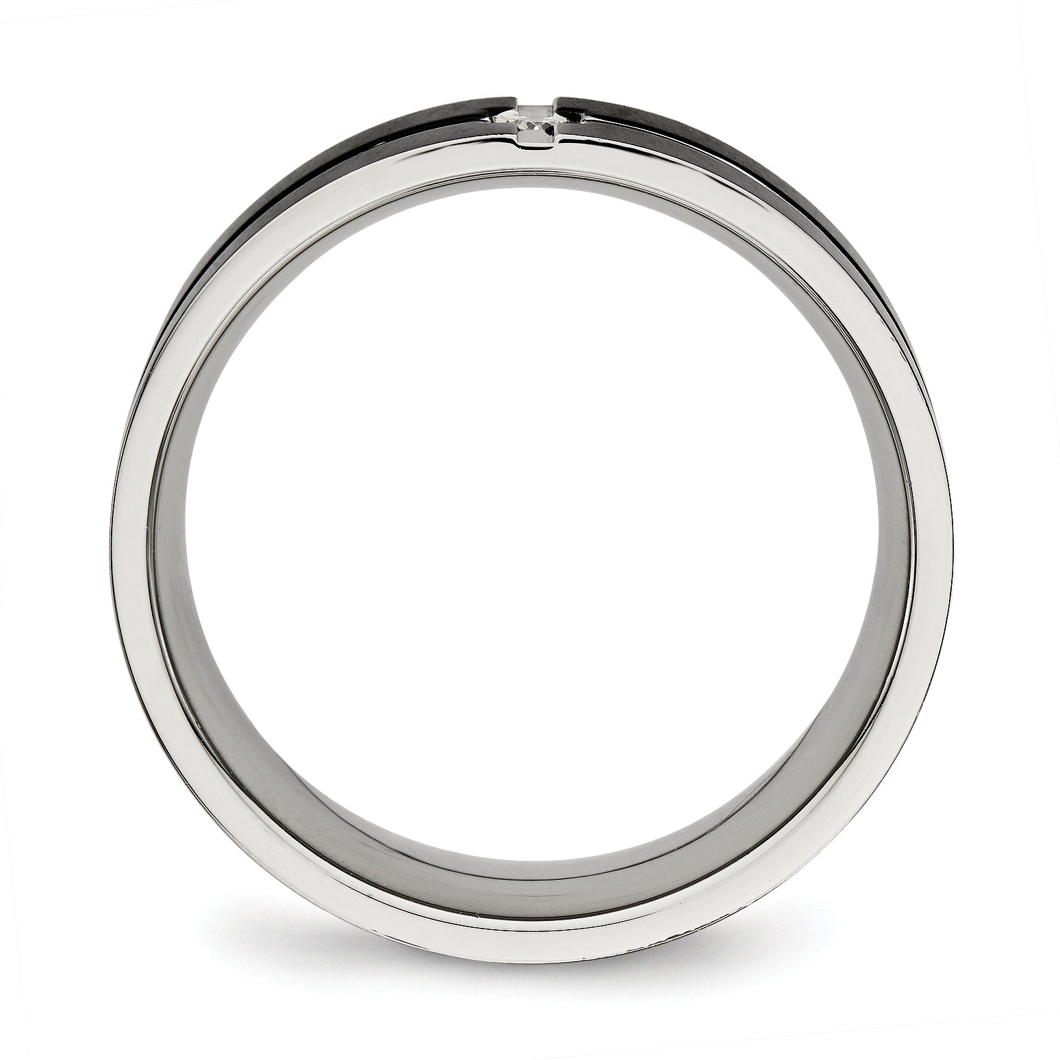 Stainless Steel Polished Black IP-plated CZ Grooved 8mm Comfort Fit Band