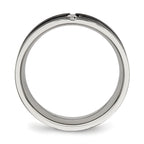 Stainless Steel Polished Black IP-plated CZ Grooved 8mm Comfort Fit Band