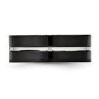 Stainless Steel Polished Black IP-plated CZ Grooved 8mm Comfort Fit Band