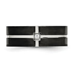 Stainless Steel Polished Black IP-plated CZ Grooved 8mm Comfort Fit Band