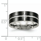 Stainless Steel Polished Black IP-plated CZ Grooved 8mm Comfort Fit Band