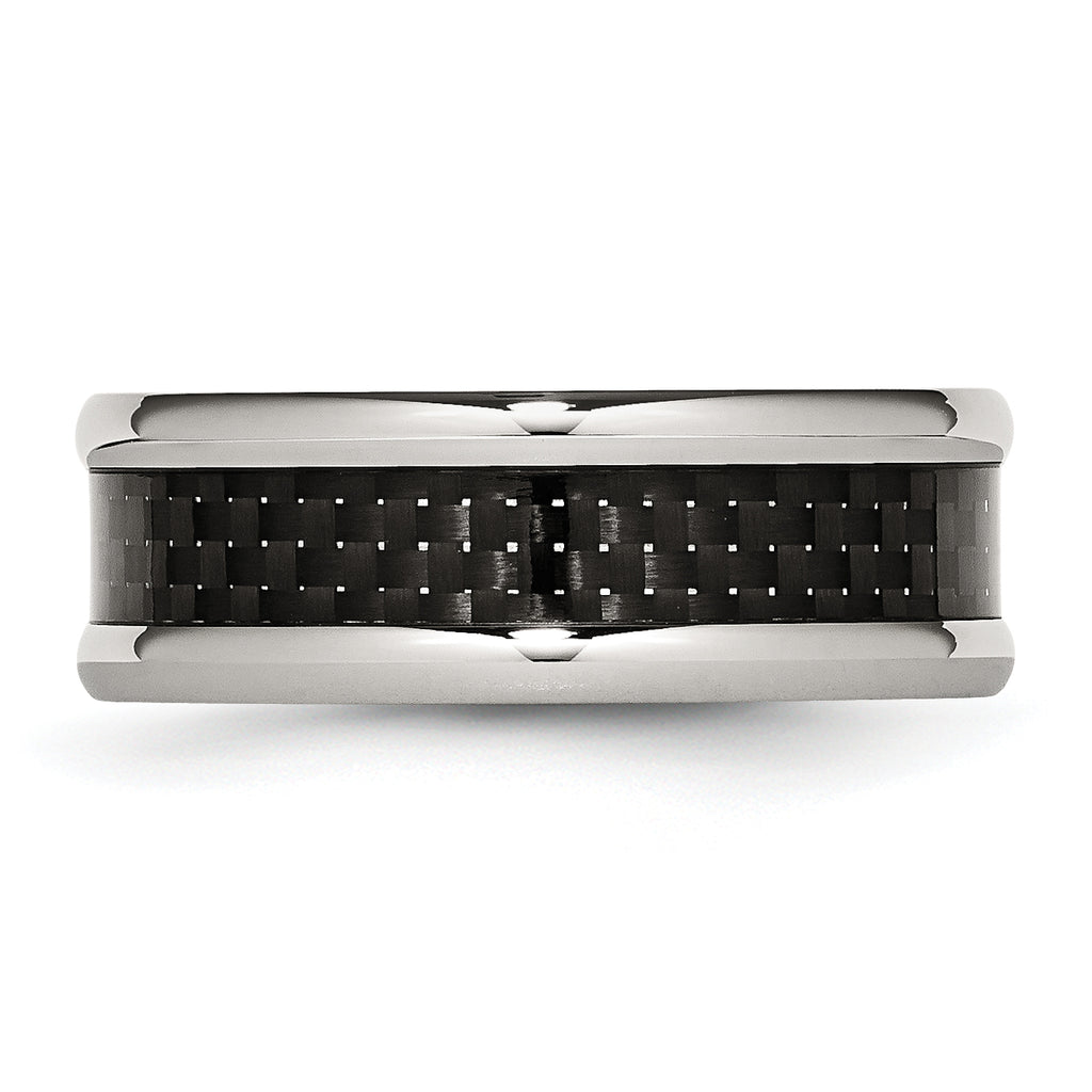 Chisel Stainless Steel Polished with Black Carbon Fiber Inlay 8mm Band