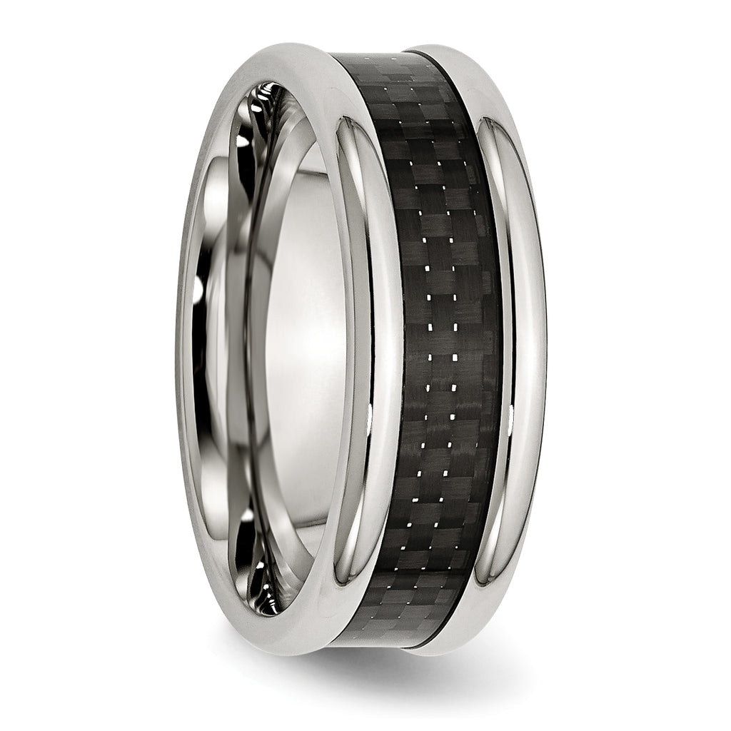 Chisel Stainless Steel Polished with Black Carbon Fiber Inlay 8mm Band