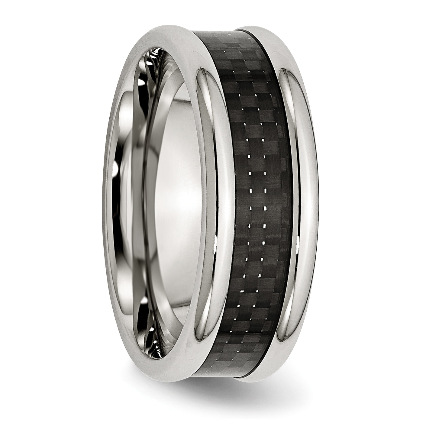 Chisel Stainless Steel Polished with Black Carbon Fiber Inlay 8mm Band