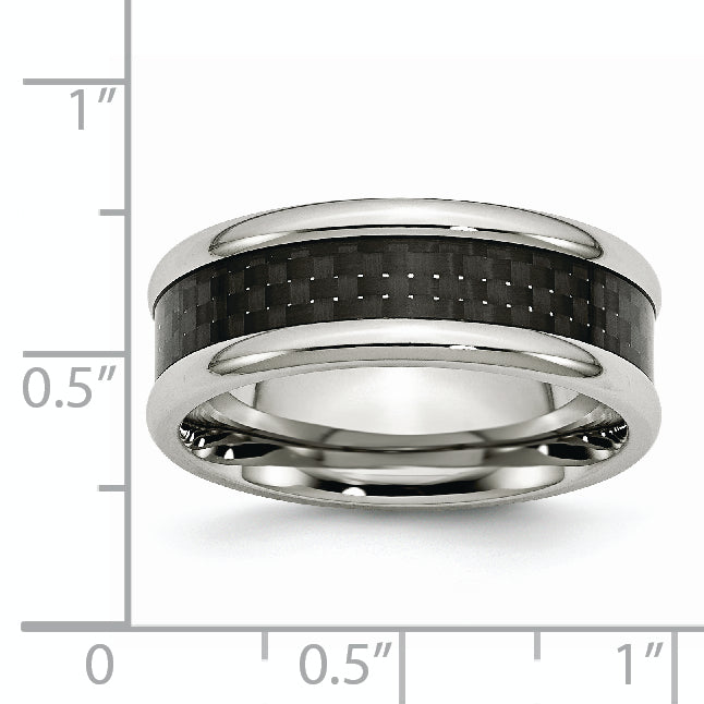 Chisel Stainless Steel Polished with Black Carbon Fiber Inlay 8mm Band