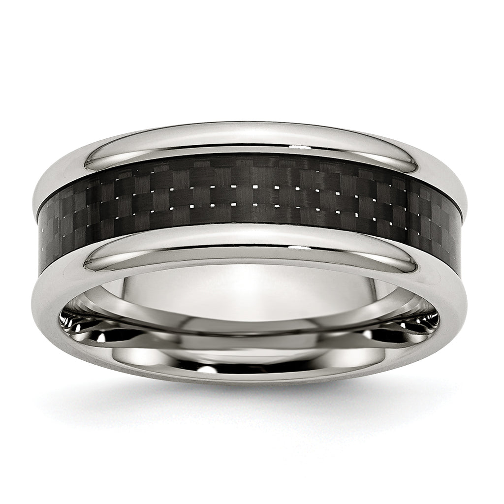 Chisel Stainless Steel Polished with Black Carbon Fiber Inlay 8mm Band