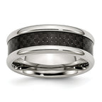 Chisel Stainless Steel Polished with Black Carbon Fiber Inlay 8mm Band
