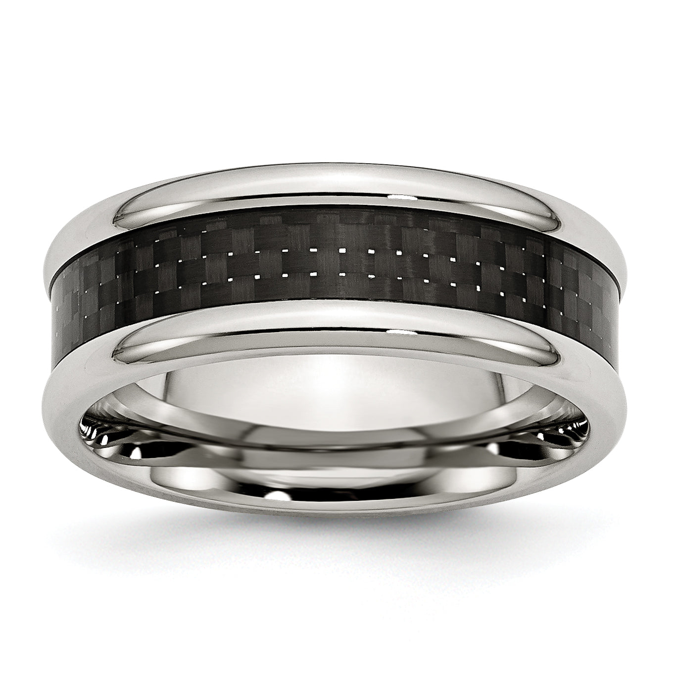 Chisel Stainless Steel Polished with Black Carbon Fiber Inlay 8mm Band