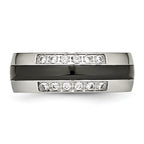 Chisel Stainless Steel Polished with Black Ceramic and CZ Ring
