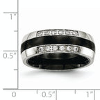 Chisel Stainless Steel Polished with Black Ceramic and CZ Ring