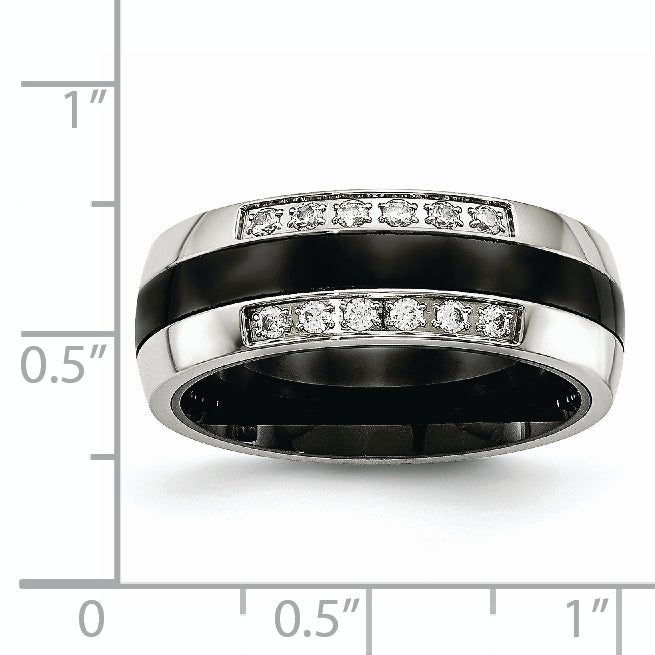 Chisel Stainless Steel Polished with Black Ceramic and CZ Ring