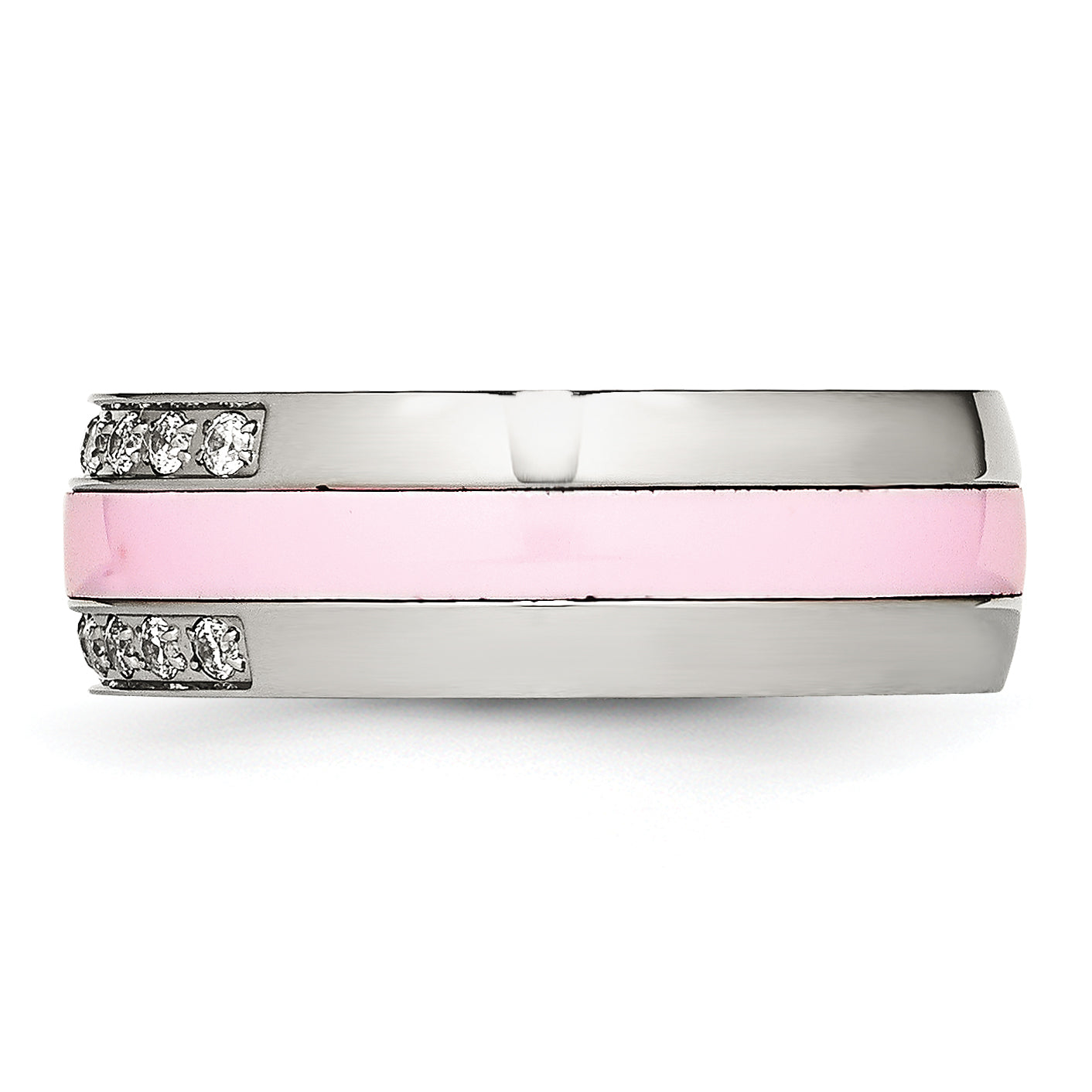 Stainless Steel Polished Pink Ceramic CZ Ring Secondary image
