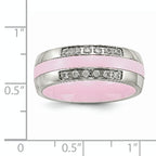Stainless Steel Polished Pink Ceramic CZ Ring
