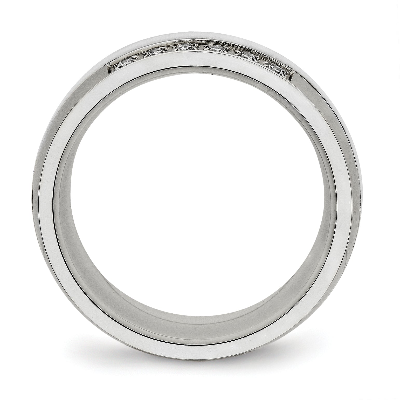 Stainless Steel Polished White Ceramic CZ Ring Secondary image